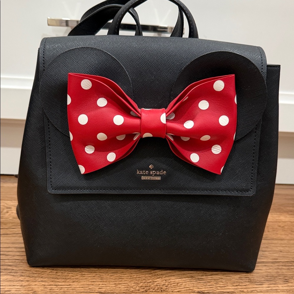 Kate Spade Minnie Mouse Black Backpack with Red Polka Dot Bow